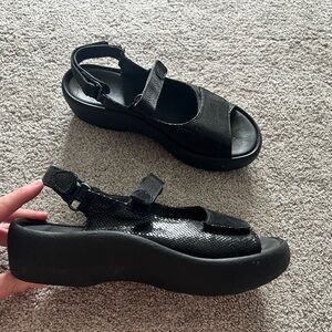 Wolky Sandals Womens Size 40 Jewel Slingback Black Wedge Heel Open Toe Strappy